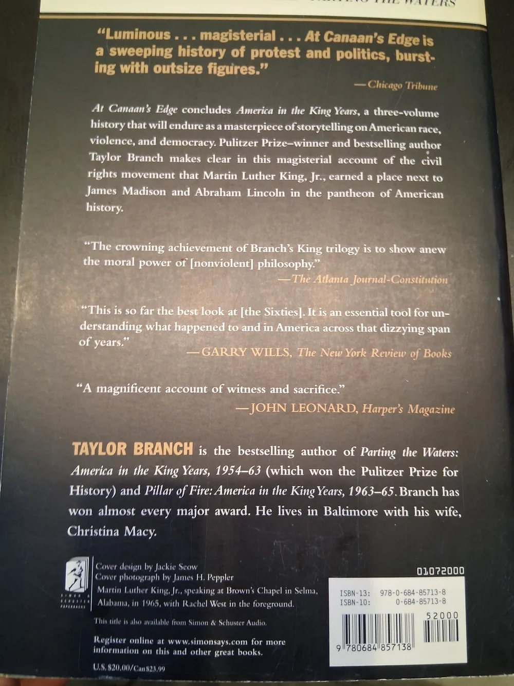 Chronicle Books Black & Gold 'At Canaan's Edge' Taylor Branch Hardcover